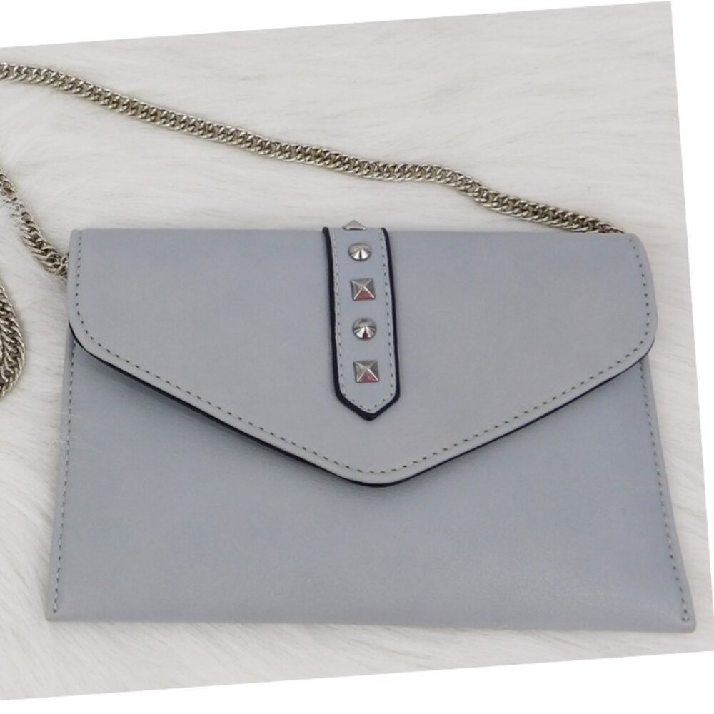 Danielle Nicole Envelope Crossbody Bag Grey Faux Leather Chain Strap Studded